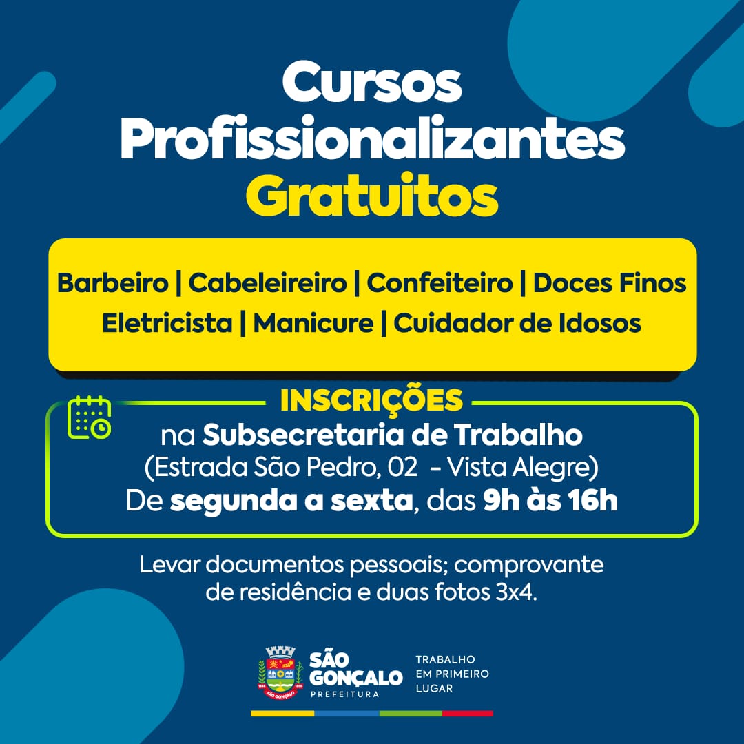 Subsecretaria de Trabalho abre cursos profissionalizantes