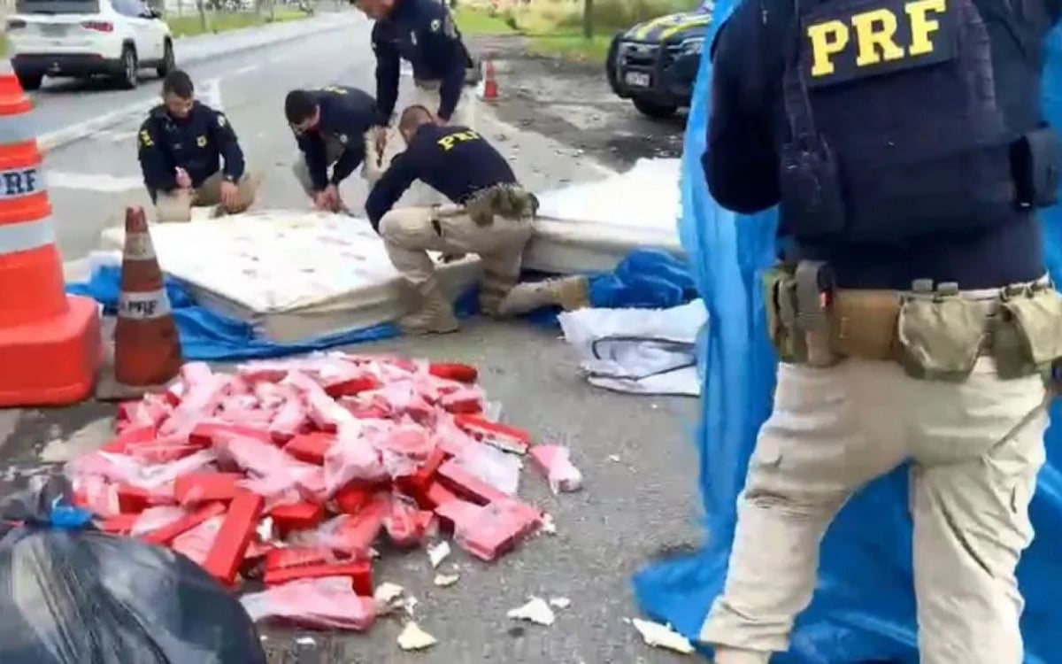 PRF apreende 400 kg de maconha dentro de caminhão durante fiscalização na BR-101, em Rio Bonito